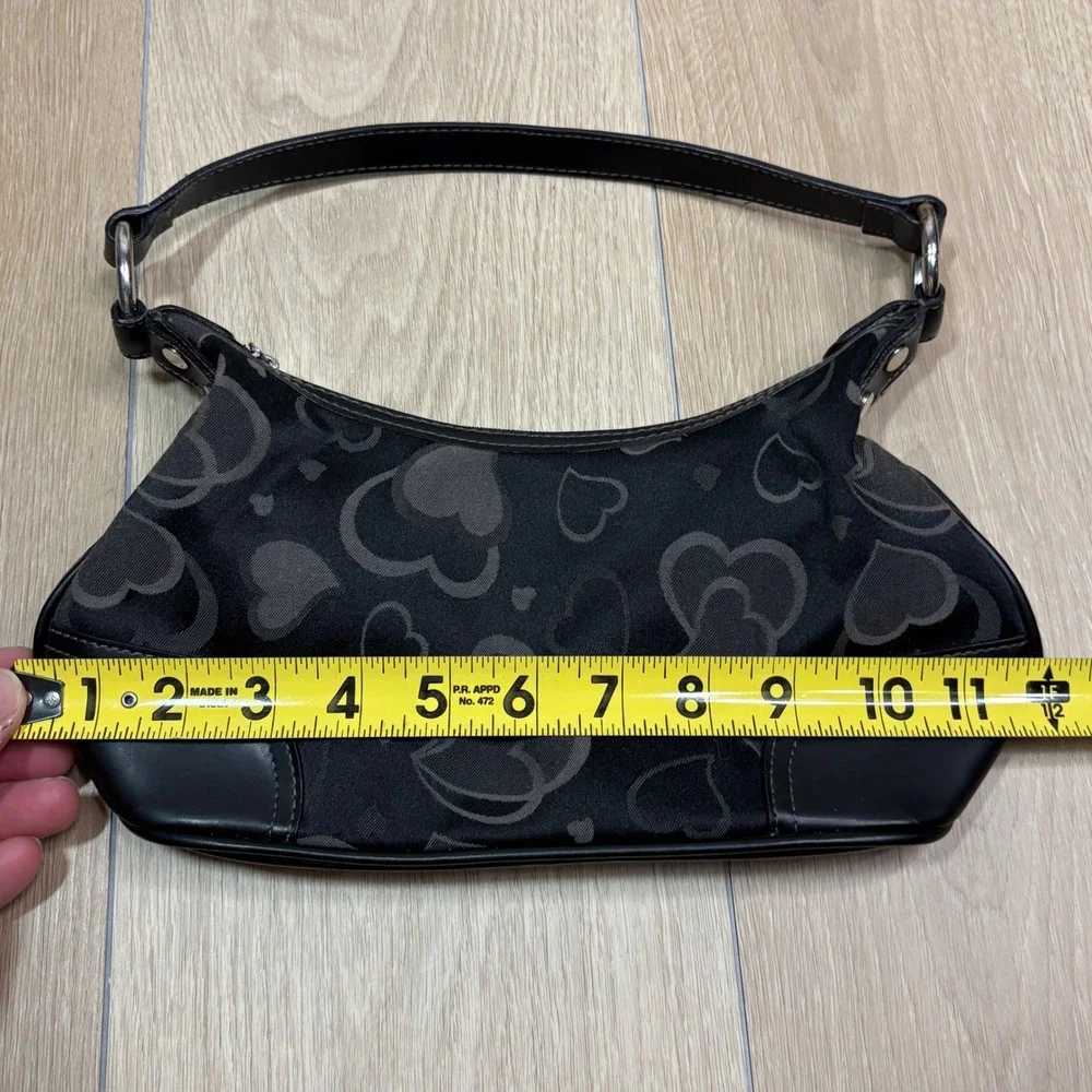 Black Heart Print Baguette Shoulder Bag Y2K Style Small Handbag 12x7